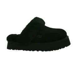 Pantoffeln & Hausschuhe*UGG Australia Disquette Damen nachhaltige Echtleder-Schuhe mit Retro-Plateausohle gefütterte Hausschuhe mit Schaffellfutter Schlupf-Schuhe 1122550 Schwarz