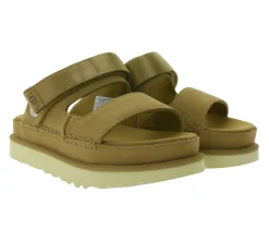 Zehentrenner & Sandalen*UGG Australia Goldenstar Slide Damen nachhaltige Echtleder-Schuhe mit EVA-Sohle Plateau-Sandale Sandalette mit Klettverschluss 1167399 Braun