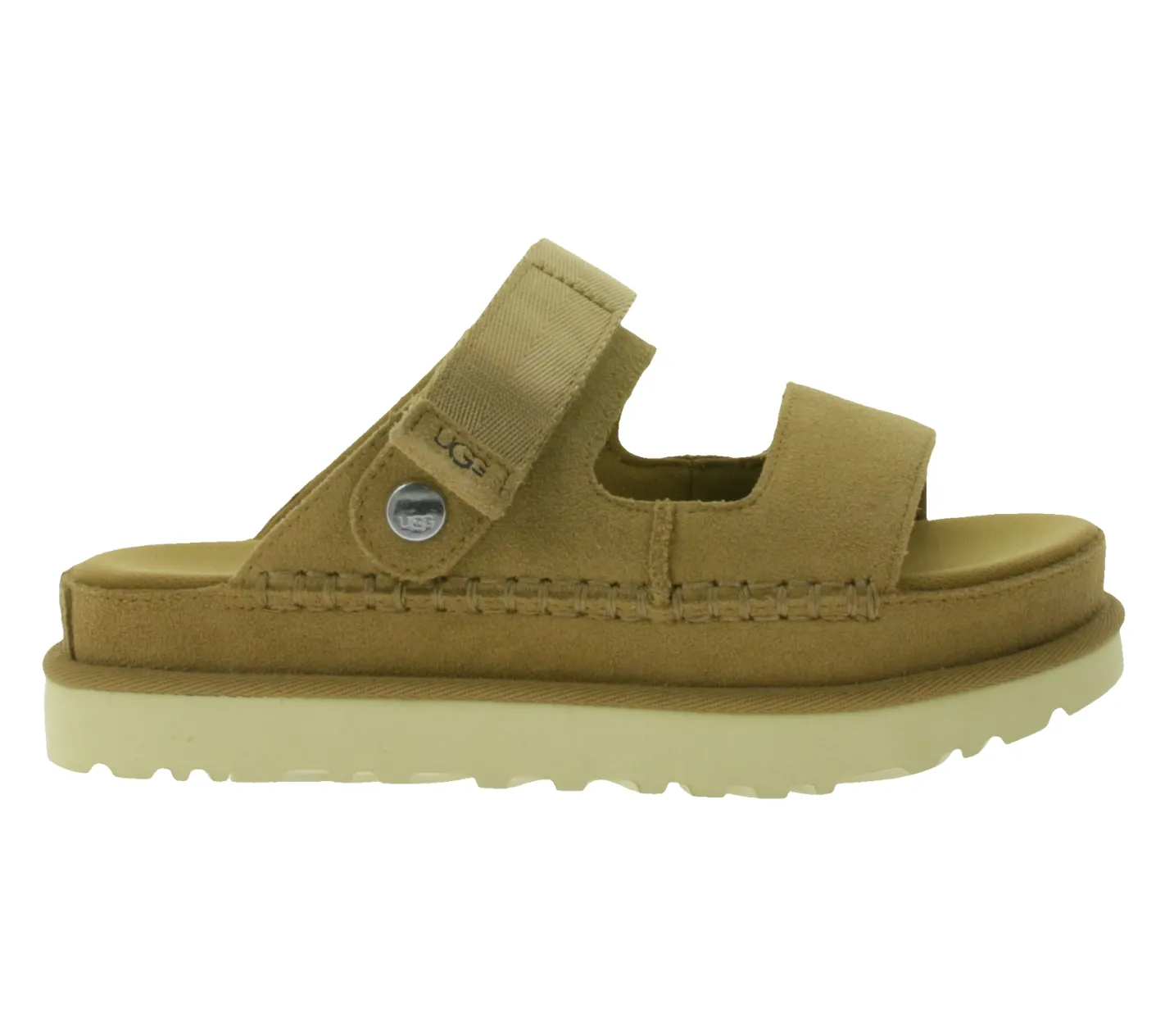 Zehentrenner & Sandalen*UGG Australia Goldenstar Slide Damen nachhaltige Echtleder-Schuhe mit EVA-Sohle Plateau-Sandale Sandalette mit Klettverschluss 1167399 Braun