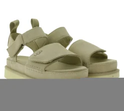 Zehentrenner & Sandalen*UGG Australia Goldenstar Damen nachhaltige Echtleder-Schuhe mit EVA-Sohle Plateau-Sandale Sandalette mit Klettverschluss 1136783-SAN Beige