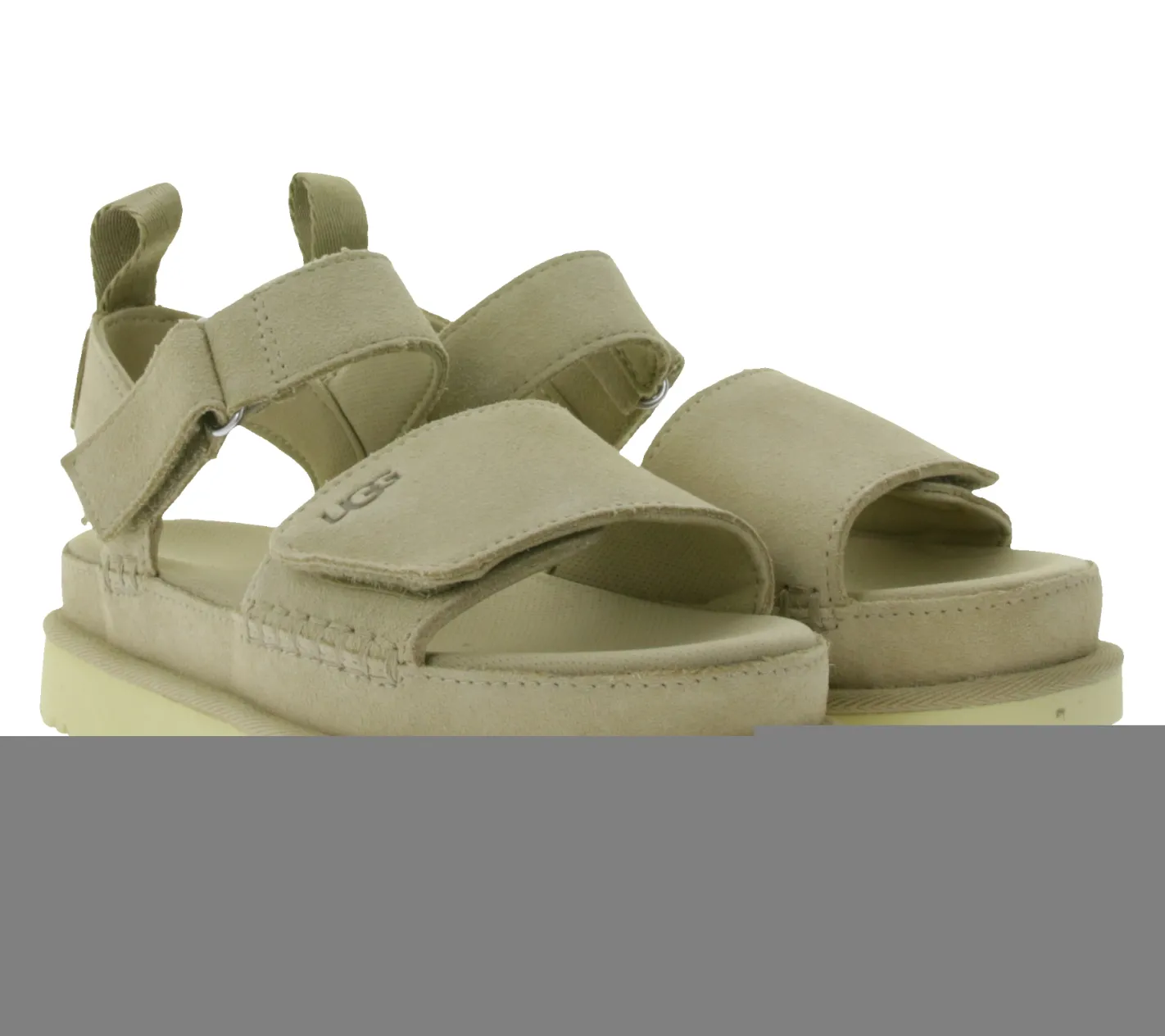 Zehentrenner & Sandalen*UGG Australia Goldenstar Damen nachhaltige Echtleder-Schuhe mit EVA-Sohle Plateau-Sandale Sandalette mit Klettverschluss 1136783-SAN Beige