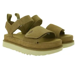 Zehentrenner & Sandalen*UGG Australia Goldenstar Damen nachhaltige Echtleder-Schuhe mit EVA-Sohle Plateau-Sandale Sandalette mit Klettverschluss 1136783 Braun