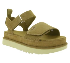 Zehentrenner & Sandalen*UGG Australia Goldenstar Damen nachhaltige Echtleder-Schuhe mit EVA-Sohle Plateau-Sandale Sandalette mit Klettverschluss 1136783 Braun