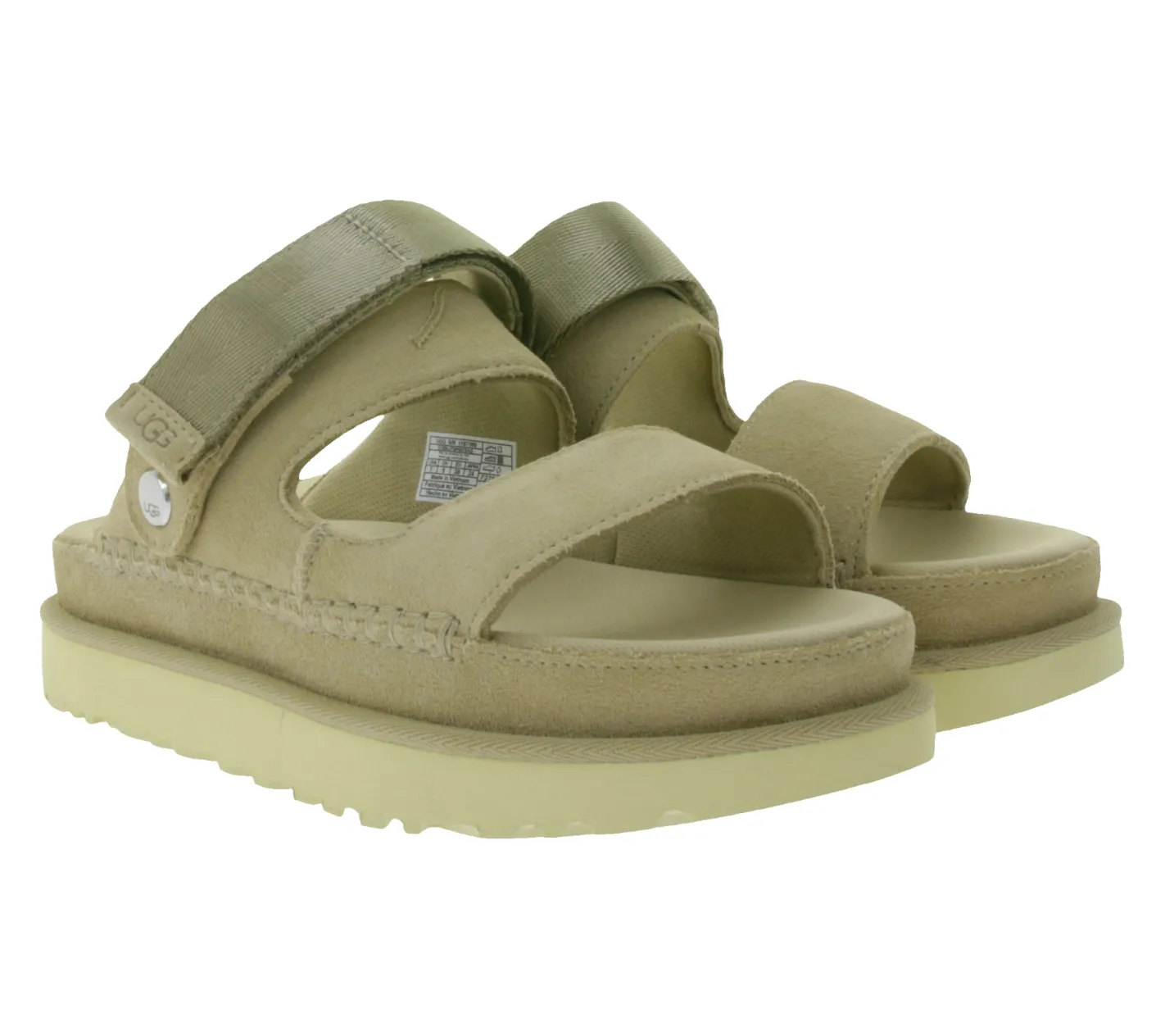 Zehentrenner & Sandalen*UGG Australia Goldenstar Slide Damen nachhaltige Echtleder-Schuhe mit EVA-Sohle Plateau-Sandale Sandalette mit Klettverschluss 1167399 Beige
