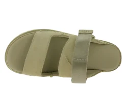 Zehentrenner & Sandalen*UGG Australia Goldenstar Slide Damen nachhaltige Echtleder-Schuhe mit EVA-Sohle Plateau-Sandale Sandalette mit Klettverschluss 1167399 Beige