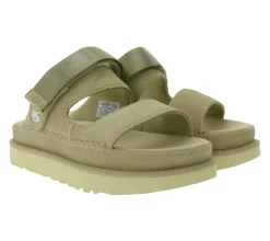 Zehentrenner & Sandalen*UGG Australia Goldenstar Slide Damen nachhaltige Echtleder-Schuhe mit EVA-Sohle Plateau-Sandale Sandalette mit Klettverschluss 1167399 in Beige oder Braun