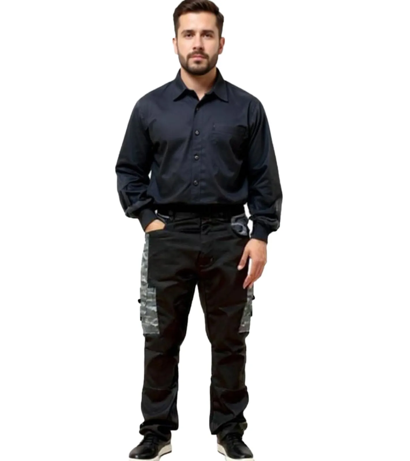 Jeans & Hosen*Uncle Sam Herren Arbeits-Hose mit praktischen Beintaschen Arbeitskleidung Schutz-Kleidung 20421 1062 Schwarz