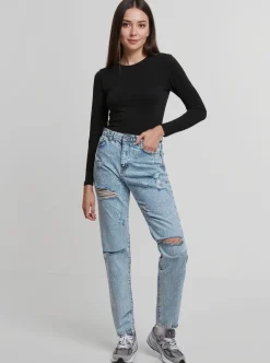 Hosen & Jeans*UNEFFECTED Destroyed Straight Fit Jeans eisblau