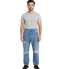 Jeans & Hosen*UNEFFECTED Loose Fit Jeans für Herren Denim-Hose im Destroyed-Look blau
