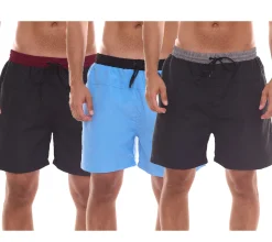 Nachtwäsche & Bademode*urban ace Herren Badeshorts schnell trocknende Bade-Hose mit Kordelzug ohne Innenslip , Schwarz/Rot oder Schwarz/Grau Blau