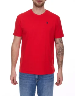 T-Shirts & Tank Tops*U.S. POLO ASSN. Herren Basic T-Shirt mit Marken-Stickerei Baumwoll-Shirt US40 154 035 002387 153 Rot