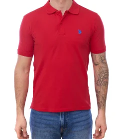 Hemden & Poloshirts*U.S. POLO ASSN. Herren Polo-Shirt Basic-Shirt Baumwoll-Shirt Kurzarm-Shirt 197 61092 52520 155 Rot/Blau