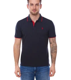Hemden & Poloshirts*U.S. POLO ASSN. Herren Polo-Shirt Basic-Shirt Baumwoll-Shirt Kurzarm-Shirt 197 66835 52520 297 Grau/Rot