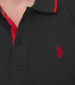 Hemden & Poloshirts*U.S. POLO ASSN. Herren Polo-Shirt Basic-Shirt Baumwoll-Shirt Kurzarm-Shirt 197 66835 52520 297 Grau/Rot