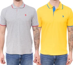 Hemden & Poloshirts*U.S. POLO ASSN. Herren Polo-Shirt Basic-Shirt Baumwoll-Shirt Kurzarm-Shirt 197 63899 52520 in oder Gelb/Blau Grau/Rot