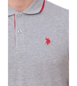 Hemden & Poloshirts*U.S. POLO ASSN. Herren Polo-Shirt Basic-Shirt Baumwoll-Shirt Kurzarm-Shirt 197 63899 52520 182 Grau/Rot