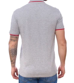 Hemden & Poloshirts*U.S. POLO ASSN. Herren Polo-Shirt Basic-Shirt Baumwoll-Shirt Kurzarm-Shirt 197 63899 52520 182 Grau/Rot