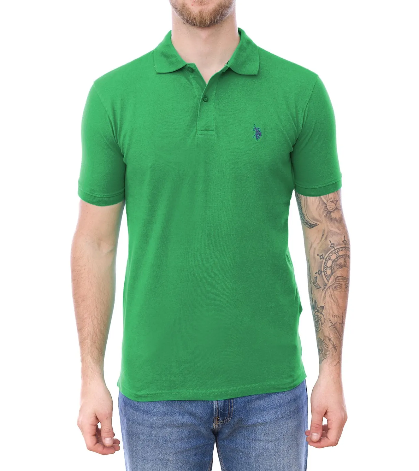 Hemden & Poloshirts*U.S. POLO ASSN. Herren Polo-Shirt Basic-Shirt Baumwoll-Shirt Kurzarm-Shirt 197 63881 52520 349 Grün