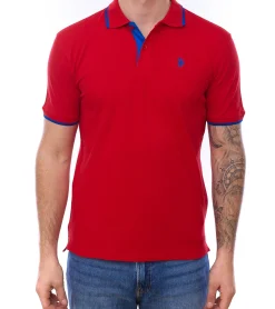 Hemden & Poloshirts*U.S. POLO ASSN. Herren Polo-Shirt Basic-Shirt Baumwoll-Shirt Kurzarm-Shirt in Gelb oder Rot mit blauen Details