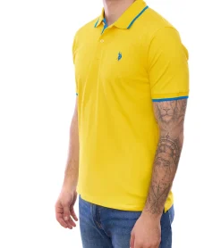 Hemden & Poloshirts*U.S. POLO ASSN. Herren Polo-Shirt Basic-Shirt Baumwoll-Shirt Kurzarm-Shirt 197 68163 52520 112 Gelb/Dunkelblau
