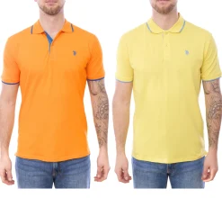 Hemden & Poloshirts*U.S. POLO ASSN. Herren Polo-Shirt Basic-Shirt Baumwoll-Shirt Kurzarm-Shirt 197 63899 52520 oder Orange Gelb