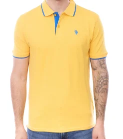 Hemden & Poloshirts*U.S. POLO ASSN. Herren Polo-Shirt Basic-Shirt Baumwoll-Shirt Kurzarm-Shirt 197 62779 52520 112 Gelb-Orange/Blau