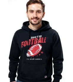 Pullover & Sweater*U.S. SPORT AMERICA Herren Hoodie mit Kapuze und großem Schriftzug Baumwoll-Hoodie Sommer-Pullover Freizeit-Hoodie Schwarz