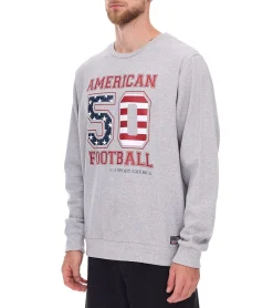 Pullover & Sweater*U.S. SPORT AMERICA Herren Sweater mit großem Schriftzug Baumwoll-Langarm-Shirt Sommer-Pullover Freizeit-Shirt Grau