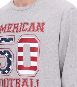 Pullover & Sweater*U.S. SPORT AMERICA Herren Sweater mit großem Schriftzug Baumwoll-Langarm-Shirt Sommer-Pullover Freizeit-Shirt Grau