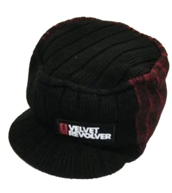 Caps & Mützen*Bio-Domes Headgear Velvet Revolver Unisex Schirm-Beanie mit Schriftzug Beanie Freizeit-Mütze KC101466VLR Schwarz/Rot