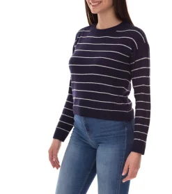 Sweater & Pullover*VERO MODA VMSTORM Damen Strick-Pullover gestreifter Rundhals-Sweater 57501916 Dunkelblau/Weiß