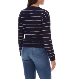 Sweater & Pullover*VERO MODA VMSTORM Damen Strick-Pullover gestreifter Rundhals-Sweater 57501916 Dunkelblau/Weiß