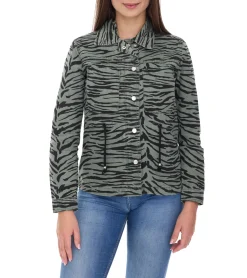 Mäntel & Jacken*vestino Damen Übergangs-Jacke Baumwoll-Jacke mit Tiermuster Jeans-Sommer-Jacke 900810 Khaki/Schwarz