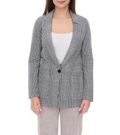 Blazer & Sakko*vestino Damen Blazer karierter Frühlings-Blazer mit Reverskragen Alltags-Sakko 900719 Grau