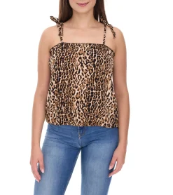 Poloshirts & Blusen|Tops & T-Shirts*vestino Damen Blusen-Top mit Leoparden-Print Spaghetti-Träger-Top 900580 Beige/Schwarz