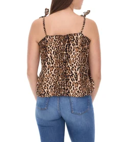 Poloshirts & Blusen|Tops & T-Shirts*vestino Damen Blusen-Top mit Leoparden-Print Spaghetti-Träger-Top 900580 Beige/Schwarz