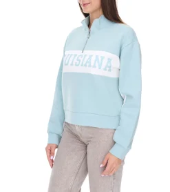 Sweater & Pullover*vestino Damen Boxy Cropped Sweatshirt mit Stehkragen Trojer Alltags-Pulli Oversized 900390 Hellblau