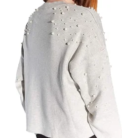 Sweater & Pullover*vestino Damen Cropped-Pullover mit genieteten Perlen Strick-Sweater 901148 Grau