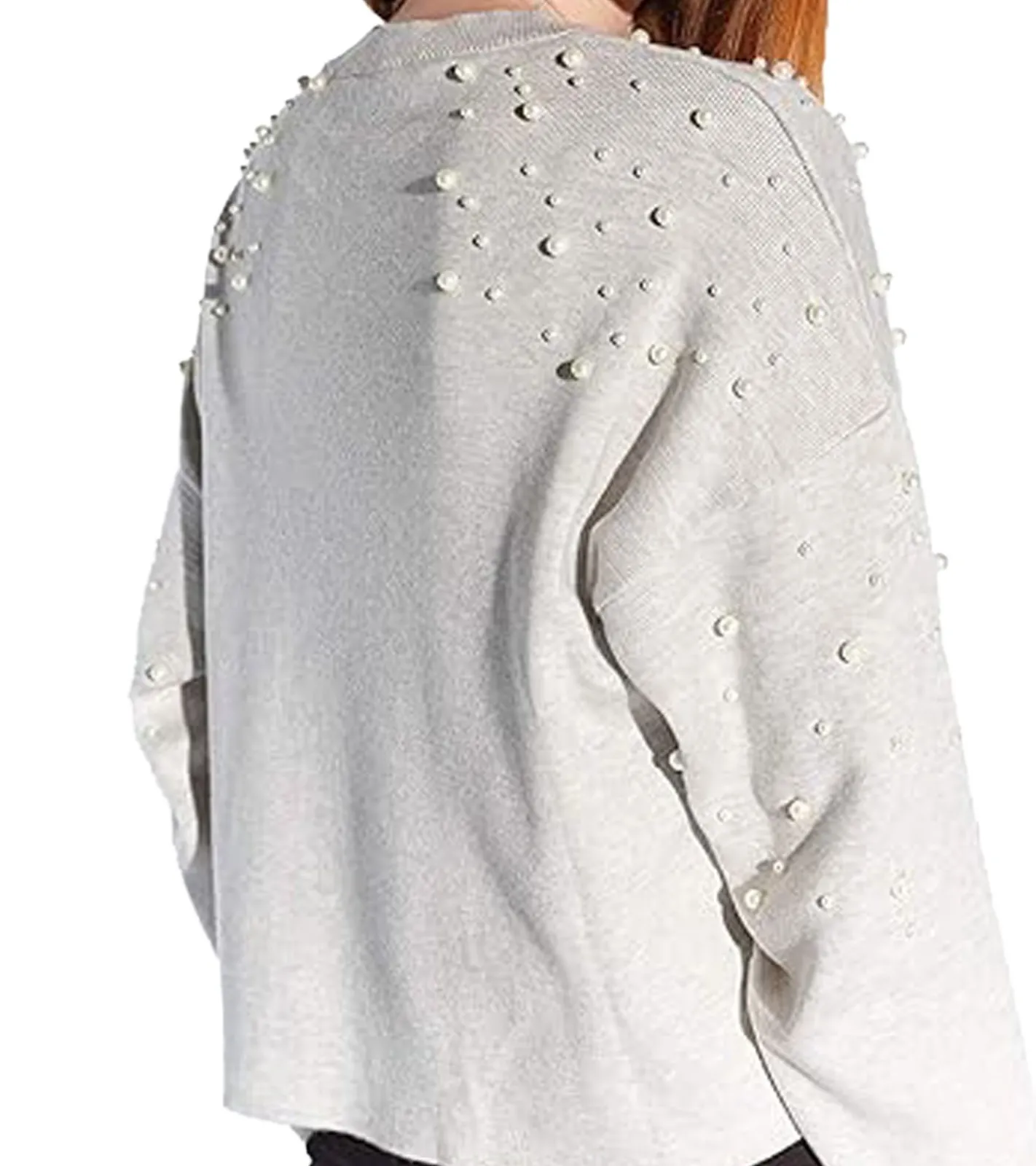Sweater & Pullover*vestino Damen Cropped-Pullover mit genieteten Perlen Strick-Sweater 901148 Grau