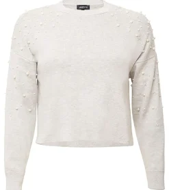Sweater & Pullover*vestino Damen Cropped-Pullover mit genieteten Perlen Strick-Sweater 901148 Grau