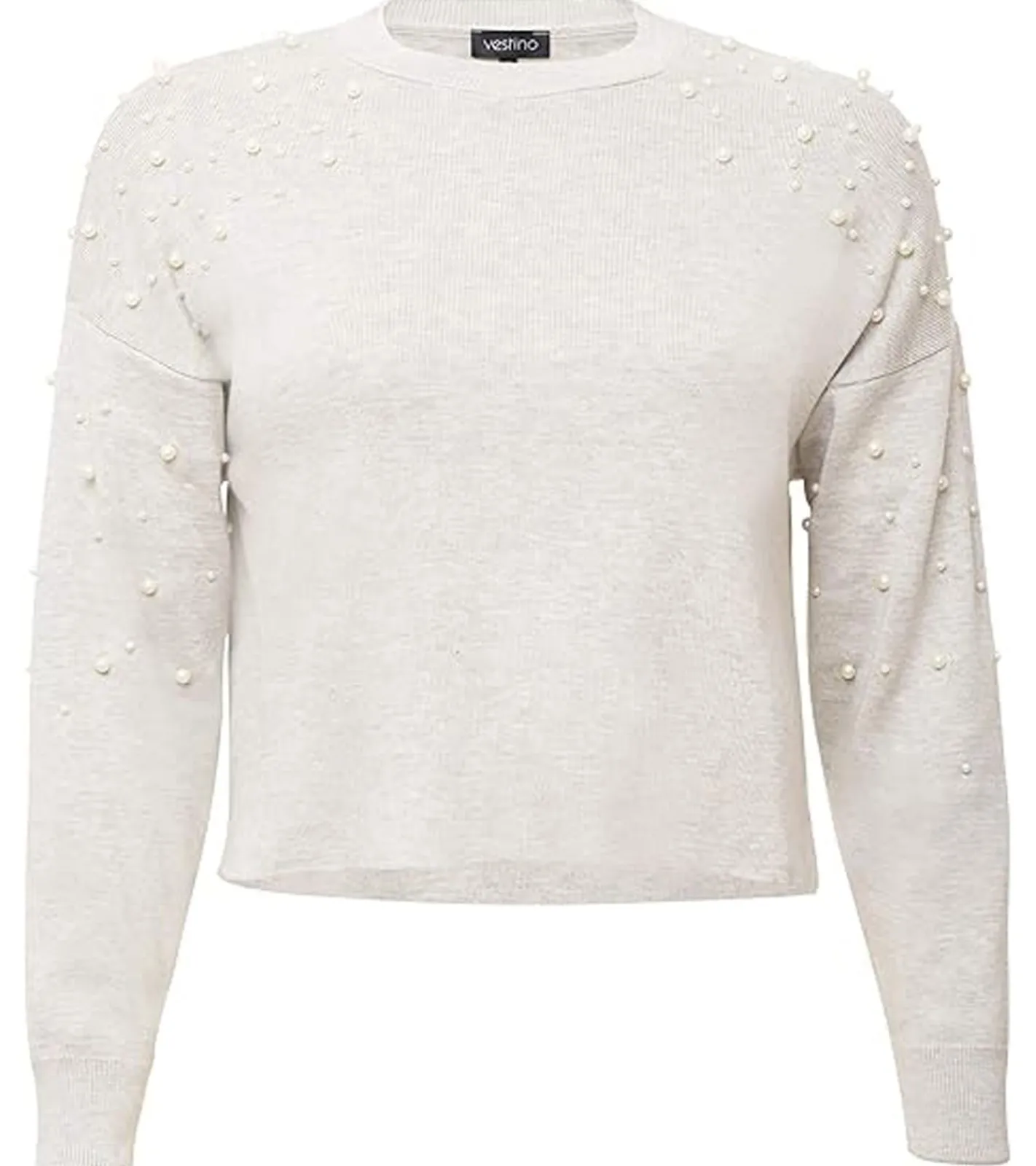 Sweater & Pullover*vestino Damen Cropped-Pullover mit genieteten Perlen Strick-Sweater 901148 Grau