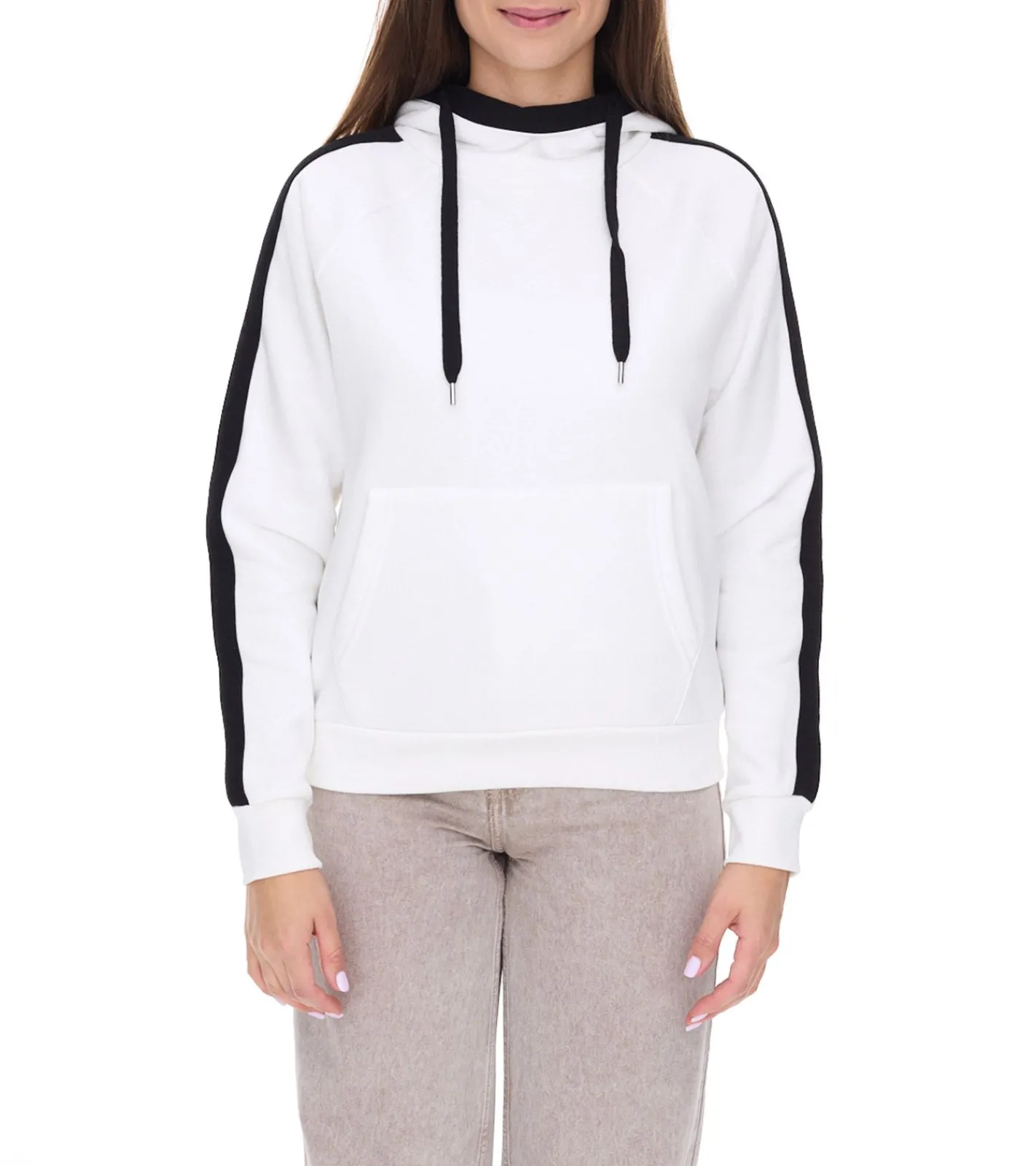 Sweater & Pullover*vestino Damen Hoodie mit Kontrast-Streifen Kapuzen-Pullover Alltags-Pulli 900031 Weiß