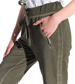 Hosen & Jeans*vestino Damen Jogg-Pant mit Vintage-Färbung Stoff-Hose mit Zipp-Taschen 901579 Grün
