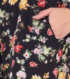 Jumpsuits*vestino Damen Jumpsuit mit Blumen-Print transparenter Sommer-Einteiler Langarm-Overall 900549 Schwarz