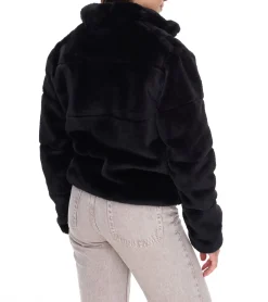 Mäntel & Jacken*vestino Damen Kunstfell-Jacke mit Reißverschluss und Stehkragen Frühlings-Jacke 900710 Schwarz