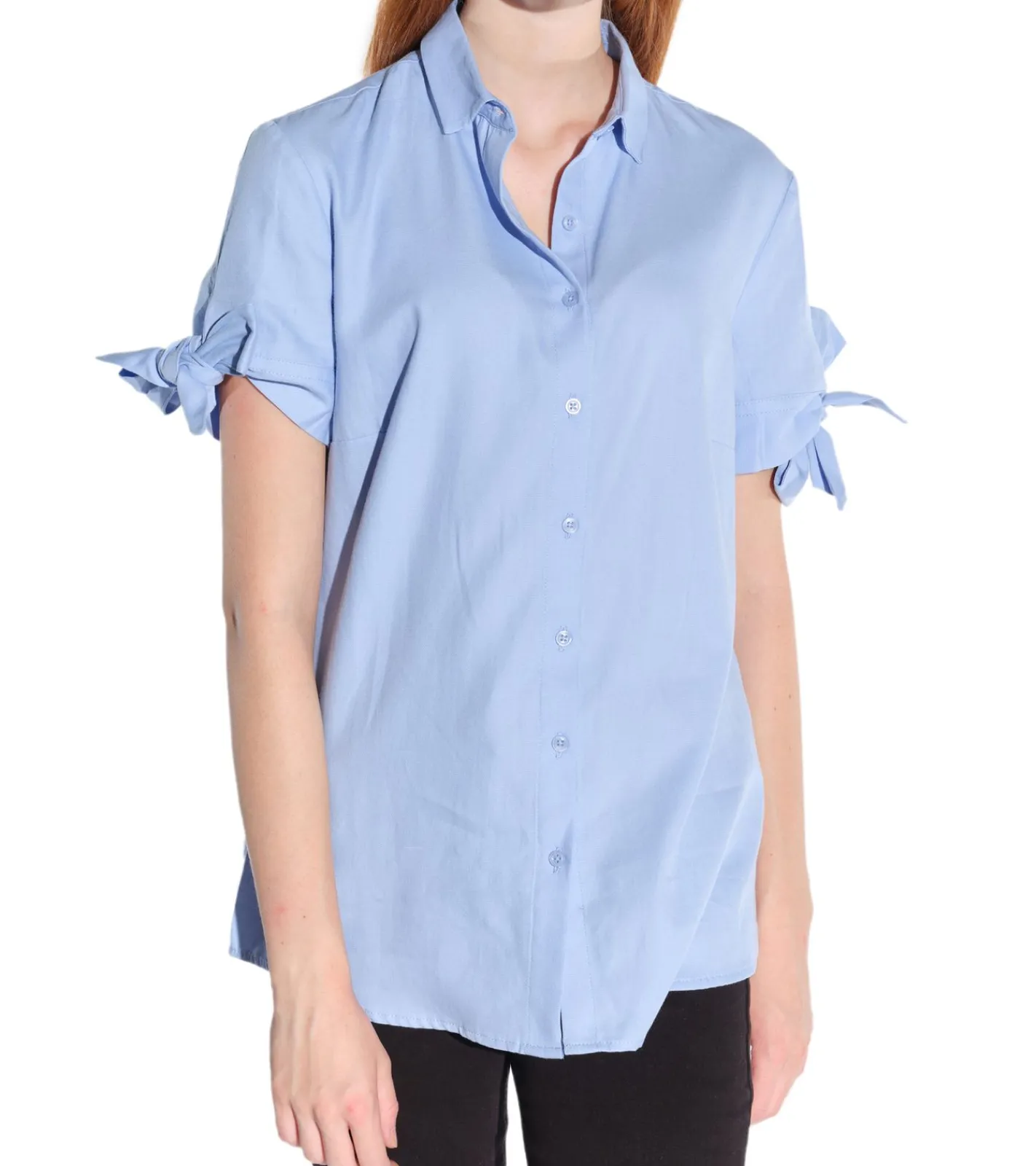 Poloshirts & Blusen*vestino Damen Kurzarm-Bluse mit Schleifen-Arm Hemd-Bluse Business-Shirt 901149 Blau