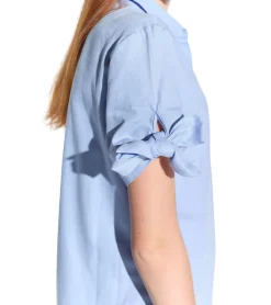 Poloshirts & Blusen*vestino Damen Kurzarm-Bluse mit Schleifen-Arm Hemd-Bluse Business-Shirt 901149 Blau