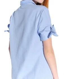 Poloshirts & Blusen*vestino Damen Kurzarm-Bluse mit Schleifen-Arm Hemd-Bluse Business-Shirt 901149 Blau