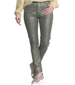 Hosen & Jeans*vestino Damen Leo-Print Hose mit schimmernden Details und Zierstreifen Freizeit-Hose Frühlings-Hose 900828 Grün
