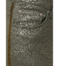 Hosen & Jeans*vestino Damen Leo-Print Hose mit schimmernden Details und Zierstreifen Freizeit-Hose Frühlings-Hose 900828 Grün
